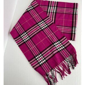 Italy Design Cashmere Blend Scarf 11 x 74 inches Rectangular Pink Plaid Barbie